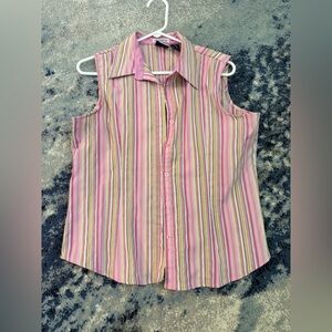 DC Pink Striped Sleeveless Button-Down Shirt